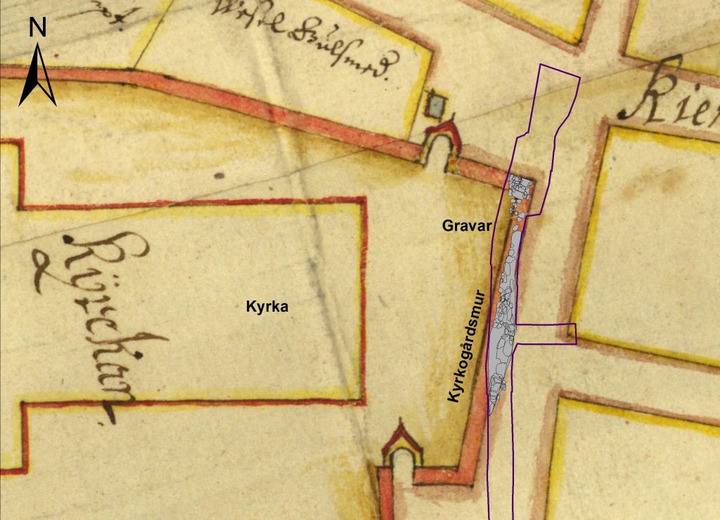 En karta från 16669 som visar muren i grått.
