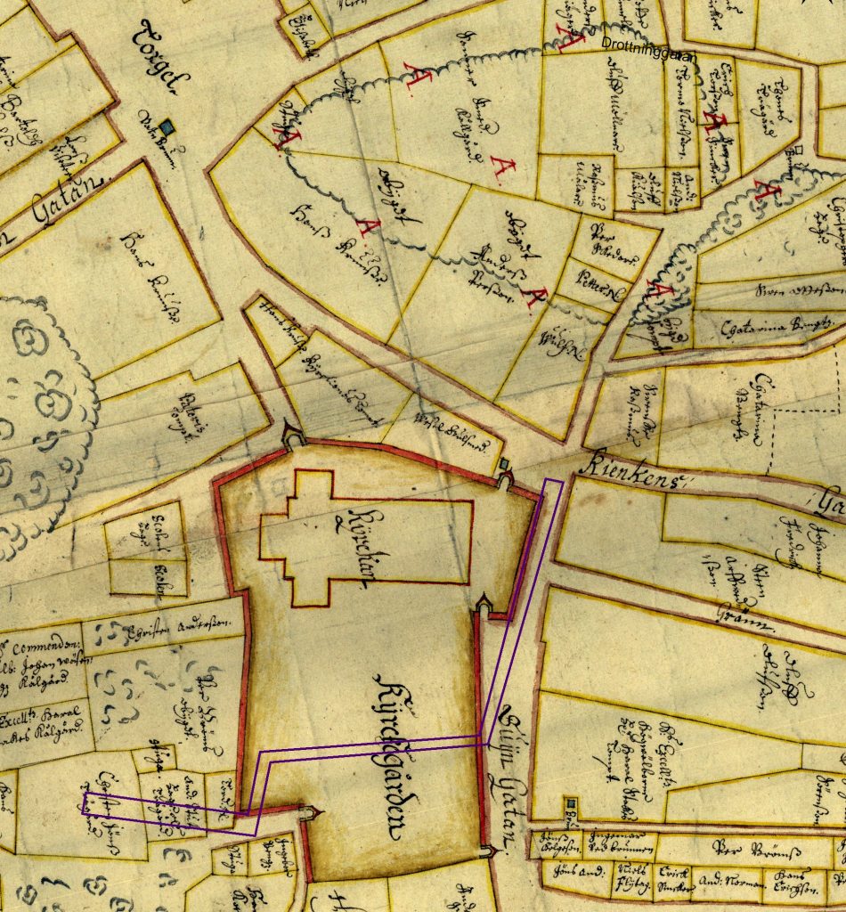 Karta från 1669 över området runt kyrkan.