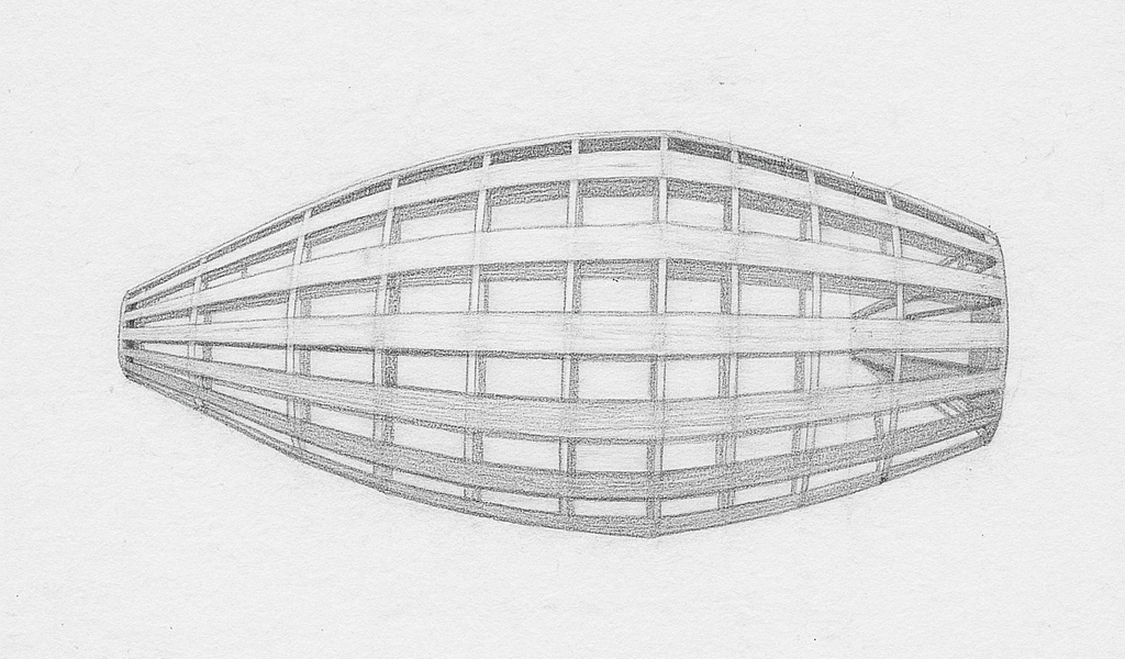 En teckning av en mjärde, ett slags nät.